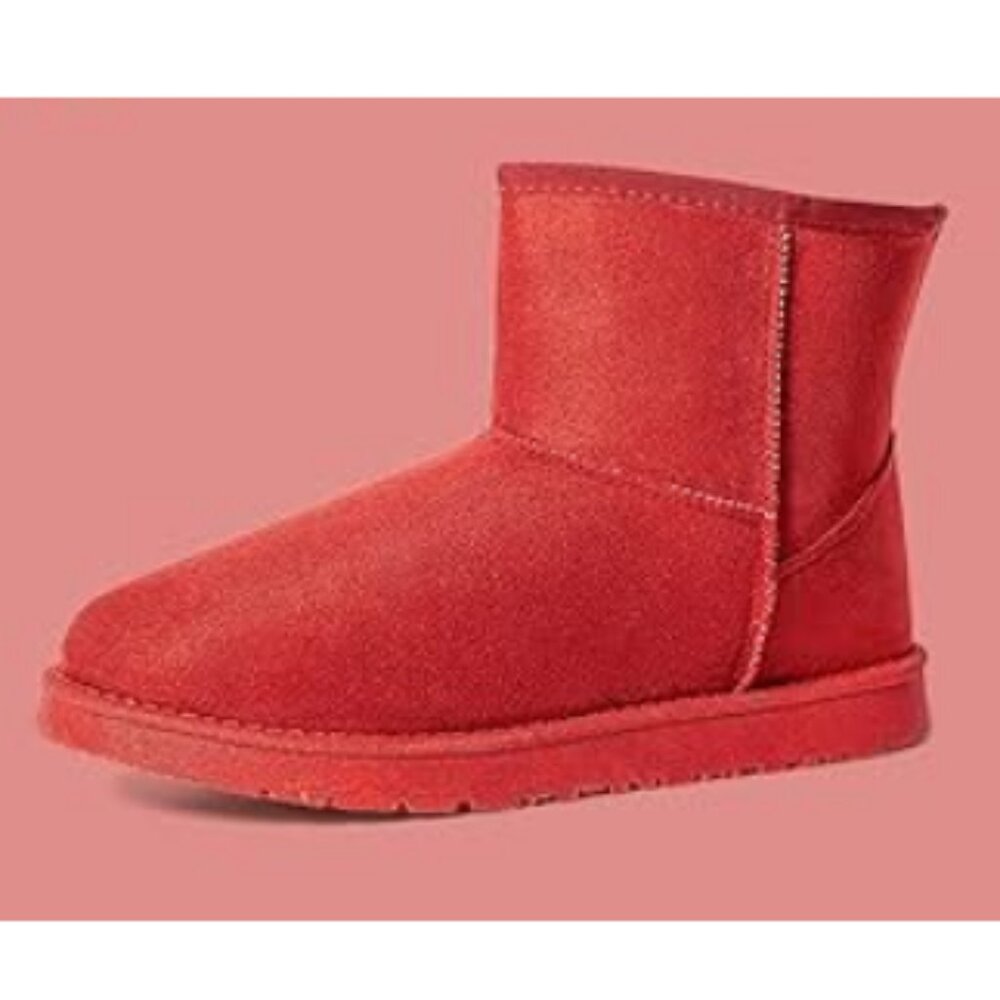 Josiny Women's Red Classic Suede Fur Lined Ankle Snow Boots Size 7